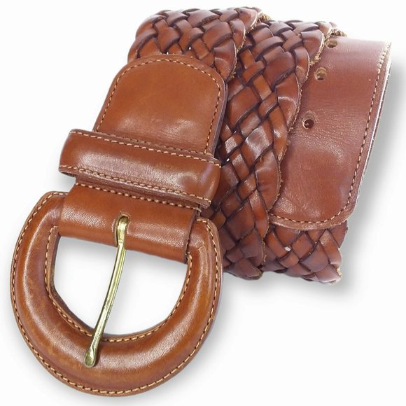 Vintage Coach Braided British Tan Leather Belt Size M 1.85in Wide #3852 Designer - Picture 1 of 9